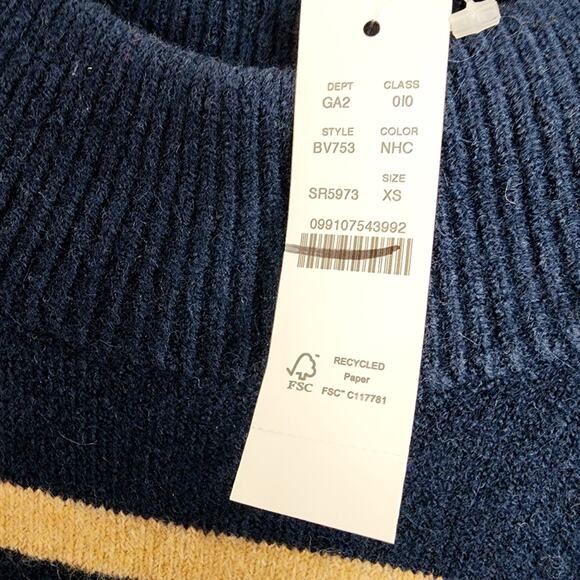 NEW J. Crew Chunky Cropped Stripe Sweater Wool Alpaca Blend Natural Heather XS - Picture 9 of 11